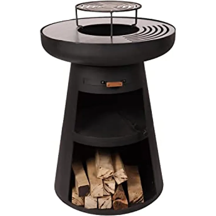 Purline Efp55R Holzkohlegrill mit runder Stahlplatte und Rost, 60cm Durchmesser, Cortenstahl, inkl. Schutzhülle, schwarz