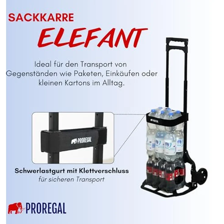 PROREGAL® Sackkarre ELEPHANT, klappbar, Traglast 250kg, Alurahmen, ergonomische Griffe, Gummiräder – Bild 2