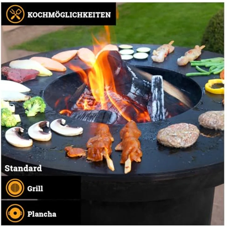 BonFeu BonBiza Feuerkorb & Feuerschale, Ø80 cm, Cortenstahl mit Grillrost & Plancha, schwarz, für Outdoor-Kochen & BBQ – Bild 4