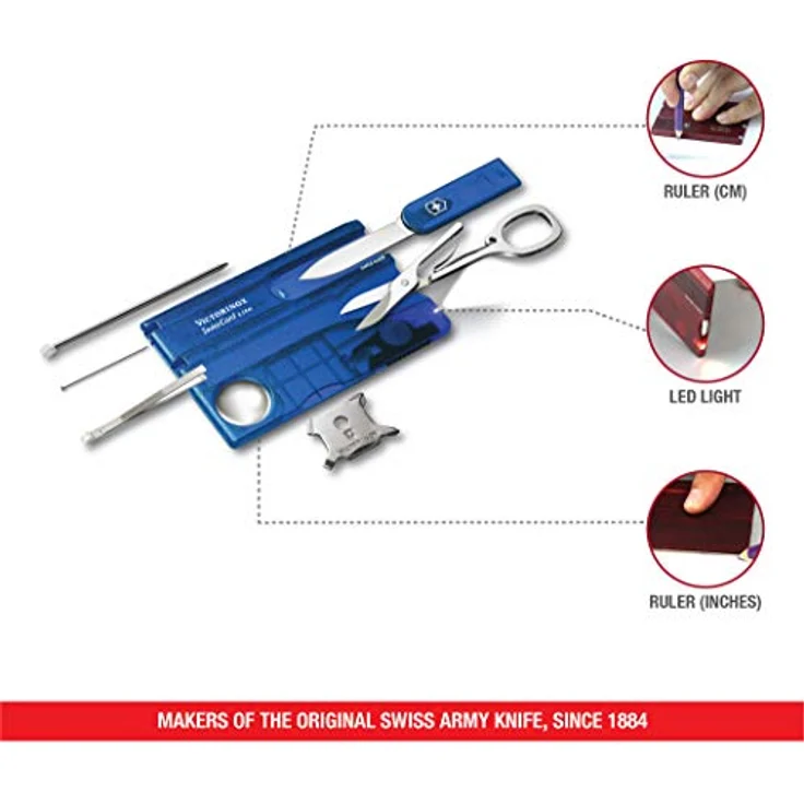 Victorinox Taschenmesser Swiss Card Lite (13 Funktionen, LED-Licht, Lupe) blau transparent – Bild 4