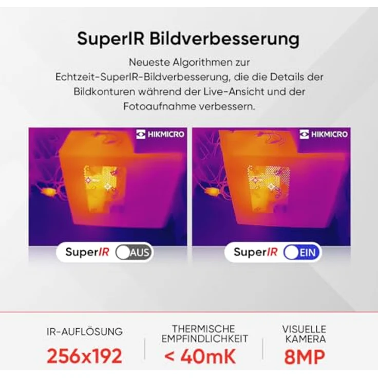 Hikmicro HM-TP42-3AQF/W-Pocket2 Wärmebildkamera, -20 bis 400 °C, 25 Hz, WiFi, 3,5 Zoll Touchscreen, IP54, duale IR- und visuelle Bildmodi – Bild 3