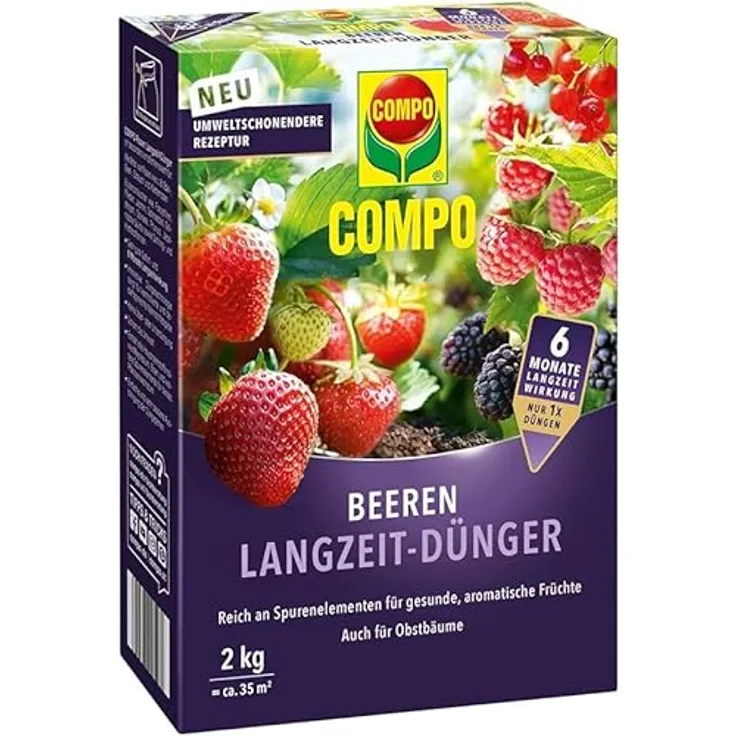 COMPO Beeren Langzeit-Dünger für Beeren, Obst und Feingemüse, umweltschonende Rezeptur, 6 Monate Langzeitwirkung, 2 kg, für 45 m²