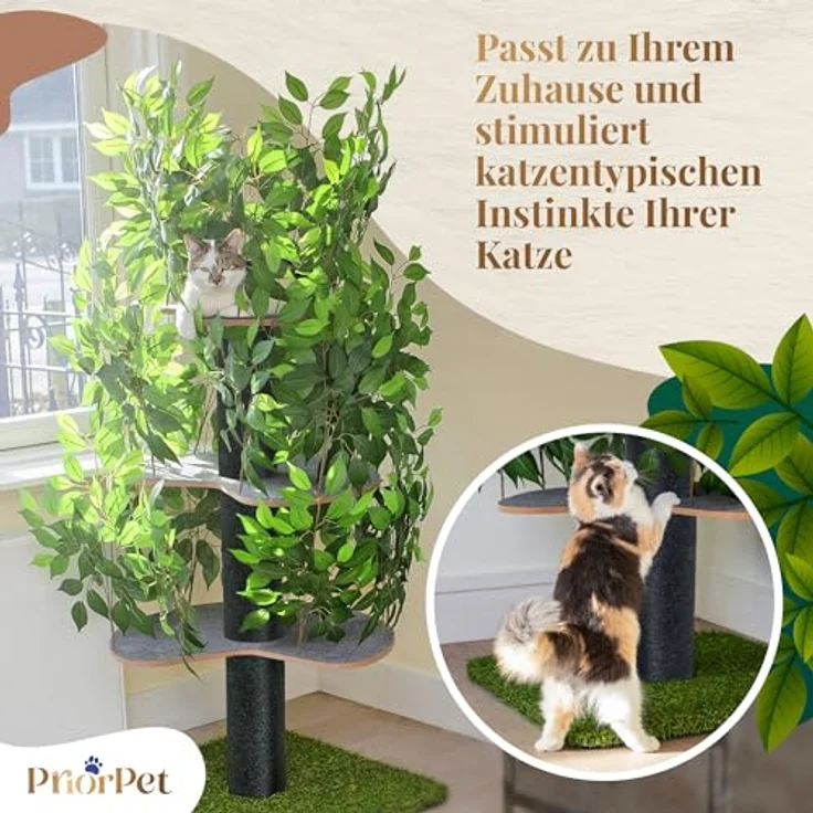 PRIORPET Kratzbaum Natur zum Klettern, Verstecken und Schlafen - groß mit austauschbaren Blättern - mehrstufig, einfach zu montieren - haustiersichere Materialien, langlebige und Patentierter robuste Cat Tree - Preisvergleich – Bild 2