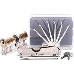 LOCK COWBOY 7 teiliges Lockpicking Set profi mit Transparentem Vorhängeschloss | Dietrich Set mit übungsschloss im Kreditkartenformat & Anleitung für Anfänger und Profis | Weihnachtsgeschenke