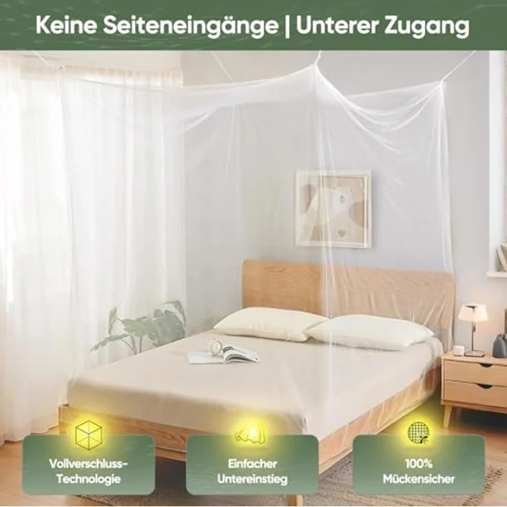 Moskitonetz für Einzelbett-Doppelbett, kastenform 220 X 200 X 200cm | Mesh Insektennetz mit Schnelle und Einfache Installation – Bild 4
