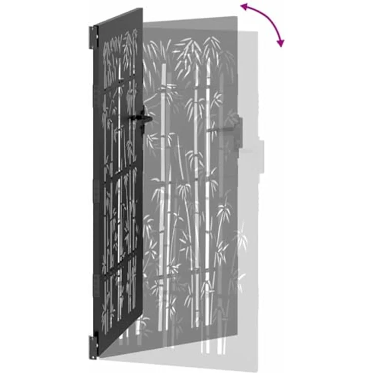vidaXL Gartentor Schwarz 105 x 200 cm, Pulverbeschichteter Stahl mit Riegelverschluss und modernem Laserschneider-Design – Bild 8