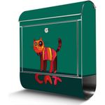 banjado Wandbriefkasten Edelstahl Orange Katze, großer Briefkasten mit Zeitungsfach, 38 x 42,5 x12cm