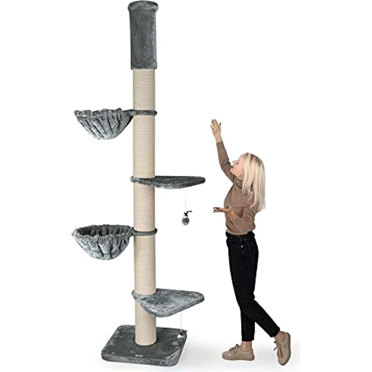 HAPPYPET Kratzbaum 'Leonardo' Grosse Katzen Stabil XXL Deckenhoch, 250 bis 275 cm - 18 cm Dicke Stämme, Große Liegemulden bis 20 kg, Höhle, geprüftes Holz, Katzenkratzbaum für Maine Coons & Ragdolls – Bild 1