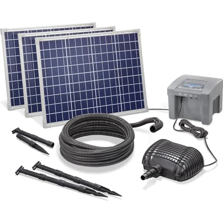 Esotec Solar Bachlaufset WATERFALL 150/3500, Komplettset mit 3 Solarmodulen, 12V Tauchpumpe und Trockenlaufschutz