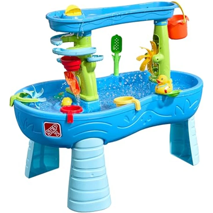 Step2 Double Showers Wasserspieltisch, großer Wassertisch mit 11-teiligem Zubehörset für Freunde, blau und grün – Bild 1