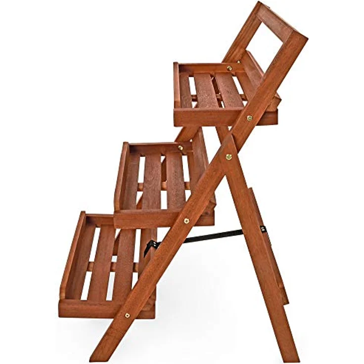 Blumentreppe 3 Stufen Regal 79 x 59 x 56cm Akazienholz Pflanzregal Blumenregal Blumenleiter – Bild 5