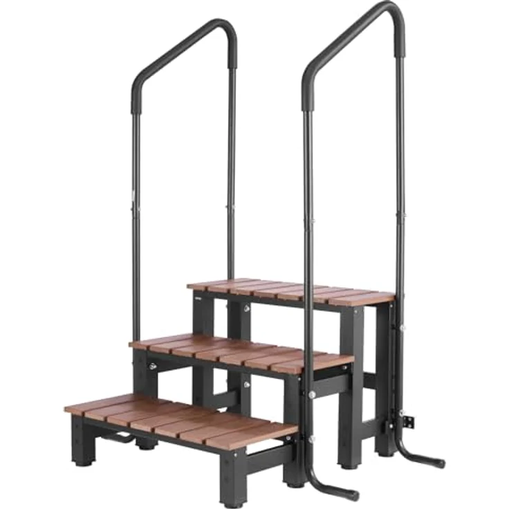 VEVOR Badewannenstufe Pooltreppe 3-stufige Außentreppe, 640 mm breit, 249 kg Tragkraft in Braun & Schwarz, rutschfeste Trittflächen, vielseitig für Pools und Terrassen – Bild 9