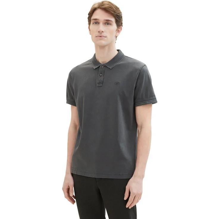 TOM TAILOR Poloshirt mit Logo Stickerei, Sonnenschutzkragen und Baumwolljerseystoff, blau