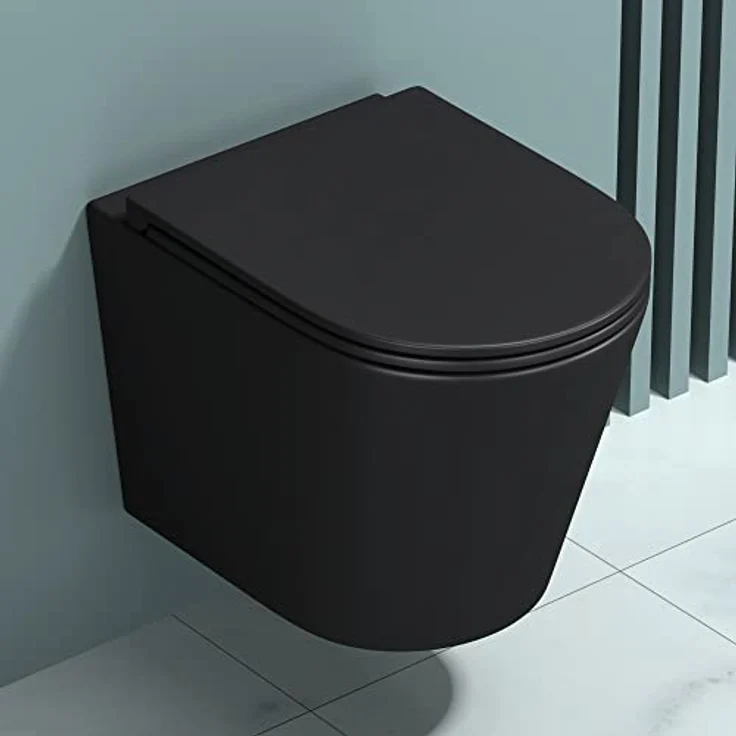 doporro Hänge-Toilette A108 schwarz matt inkl. Soft-Close spülrandloses-Toilette Hänge-WC aus Keramik – Bild 2