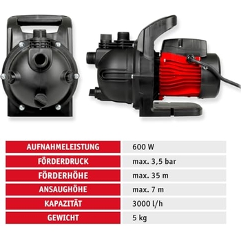 HANDY 3000 Gartenpumpe Mit Automatik - 550W, 3000l/h, 40m Förderhöhe + Trockenlaufschutz