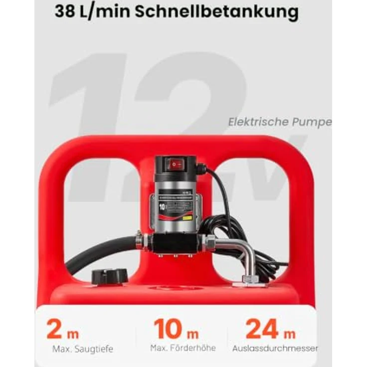 VEVOR Kraftstofftrolley 121 L, Kraftstoffkanister mit 12 V DC Pumpensystem, 3,96 m Schlauch & Düse, für Diesel & Kerosin – Bild 3