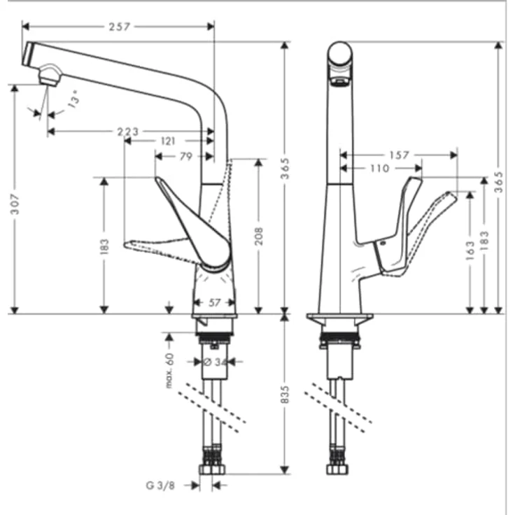 Hansgrohe Metris Select M71 Einhebel-Küchenmischer Select 320 1jet, Chrom, schwenkbar in 3 Stufen, mit Select-Knopf und SoftStart-Funktion – Bild 3