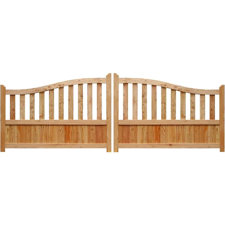 GartenLand Doppelflügel Tor Graz 300x90/105 cm, Naturbelassenes Lärchenholz, Gebogene Oberkante, Set ohne Pfosten & Beschlagset