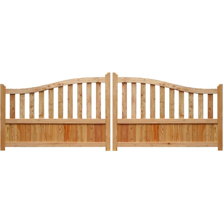 GartenLand Doppelflügel Tor Graz 300x90/105 cm, Naturbelassenes Lärchenholz, Gebogene Oberkante, Set ohne Pfosten & Beschlagset