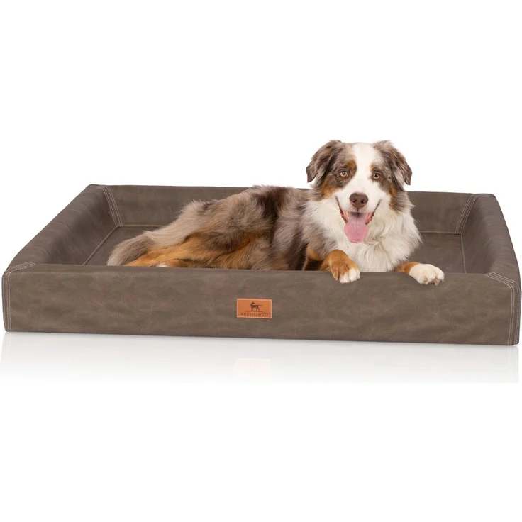 Knuffelwuff Hundebett Austin, Orthopädisches Tierbett, Kunstleder, schwarz – Bild 1