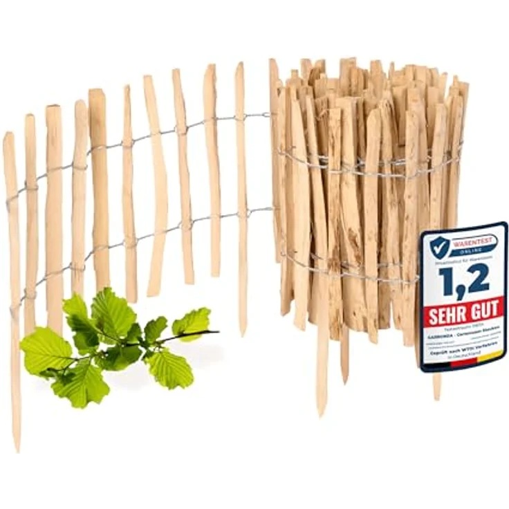 Garronda Gartenzaun GD-0156, Haselnuss Holz Staketenzaun 35 cm x 500 cm, robust für Beeteinfassung – Bild 2