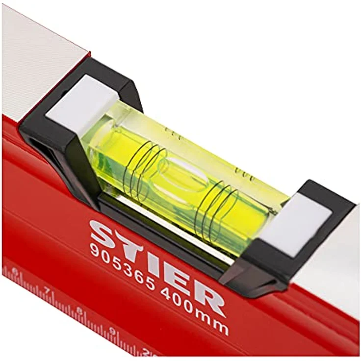 STIER Premium Wasserwaage, mit Magnet und drei Libellen, 400 mm, 0,5 mm/m, vertikal und horizontal messen, Spiegel-Lotlibelle, präzise Messung, Aluminiumlegierung, doppelt gefräste Oberfläche - Preisvergleich – Bild 4