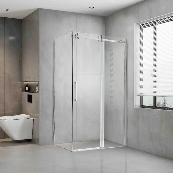 STANO Duschabtrennung ZWOLLE CUADRA, Schwenktür mit festem Seitenteil, Chrom, 8 mm Glas, Höhe 200 cm, robust und modern