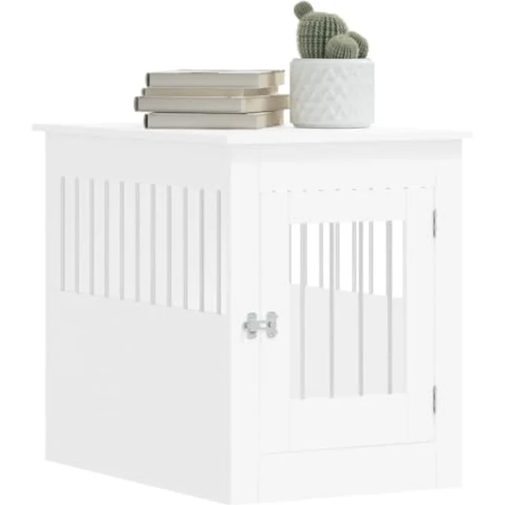 vidaXL Hundekäfig im Möbelstil, Abschließbar Hundebox mit Tür, Hundehütte Beistelltisch mit 2-in-1-Funktion, Hundehaus Haustierkäfig, Weiß 55x80x68 cm Holzwerkstoff – Bild 5