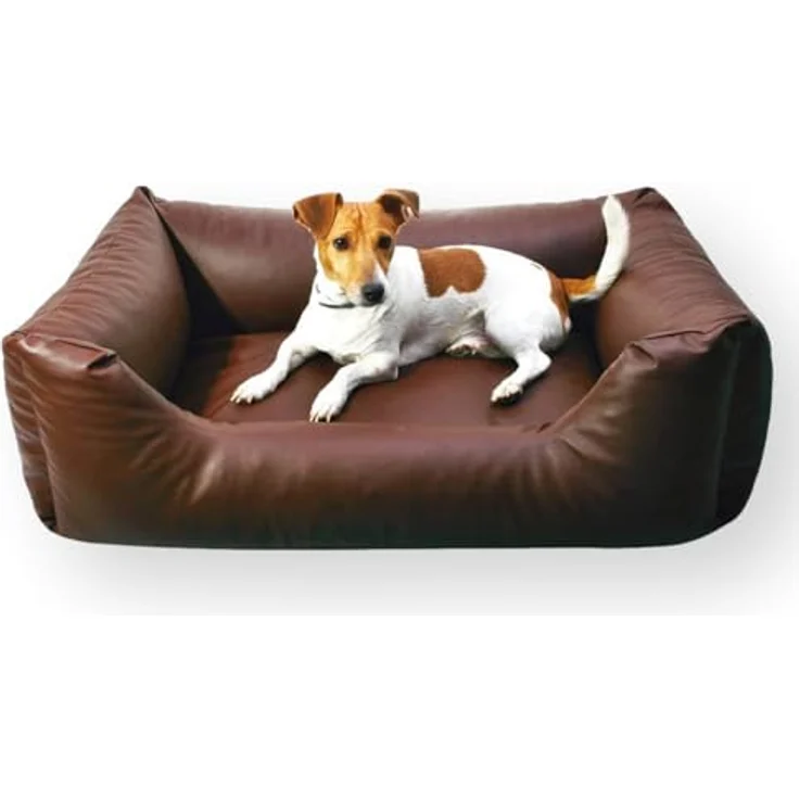 4L Textil Mario Wasserfestes Hundebett aus Kunstleder (100x70 cm, Braun) - Robust, Wasserabweisend, Leicht zu reinigen – Bild 3