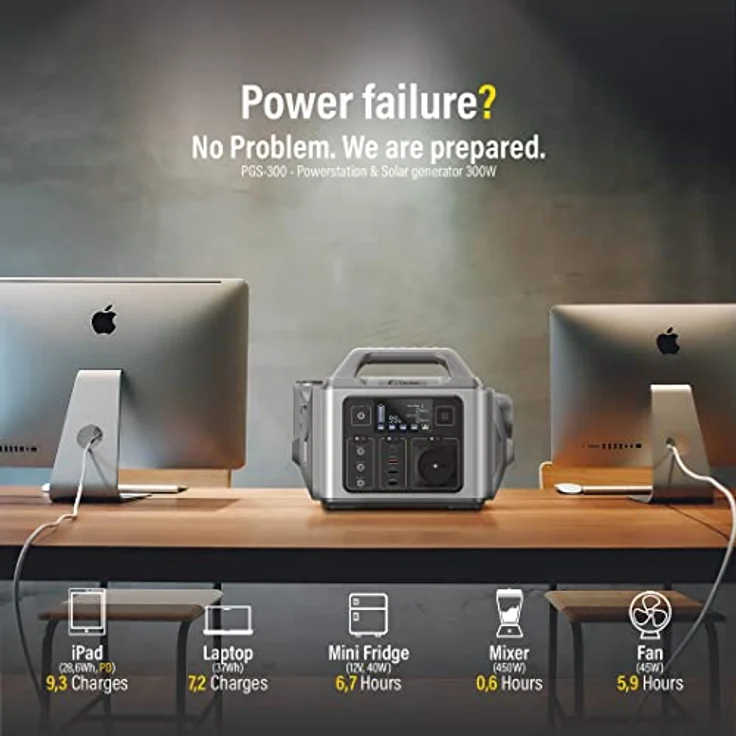 Fantec PGS-300, Power Station mit 296 Wh, 300 W Leistung und USB-C PD-Anschluss, tragbar – Bild 7