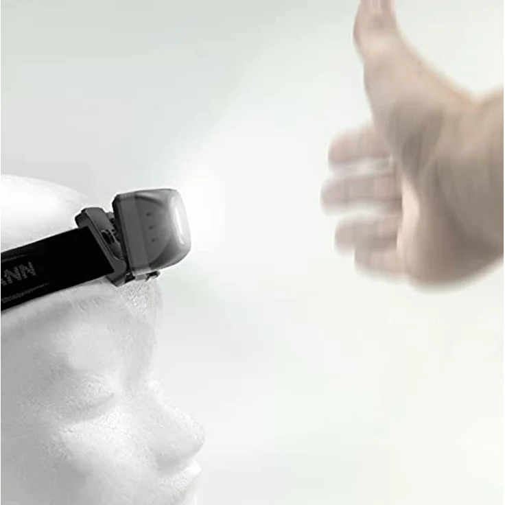 ANSMANN LED Stirnlampe HD230BS mit Gestensteuerung inkl. Batterien & 4x Halteclips für Bauhelme - Kopflampe LED mit Sensor ideal zum Radfahren Laufen mit Hund Joggen Angeln Werkstatt Jagd, Schwarz – Bild 5