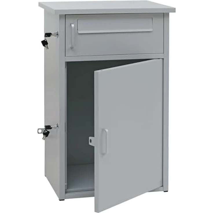 PROREGAL Paketkasten mit 2 Fächern, Stahl grau, HxBxT 78x49x38cm, wetterfest und sicher, inklusive Verriegelung und Bodenanker – Bild 1