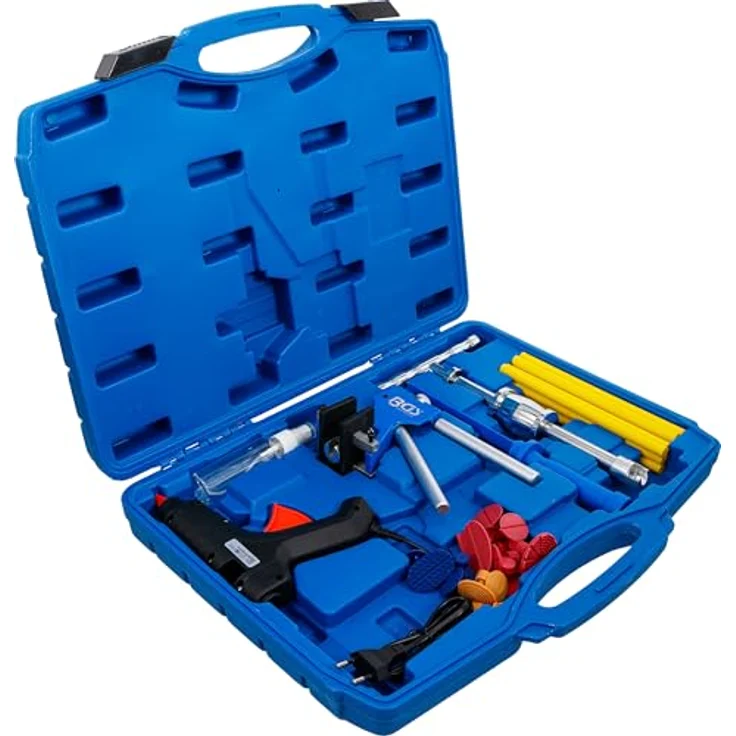 BGS 865 Profi-Ausbeul-Werkzeug-Satz, 9 Ausbeul-Pads für Dellenreparatur, inkl. Heißklebepistole und Gleithammer – Bild 2