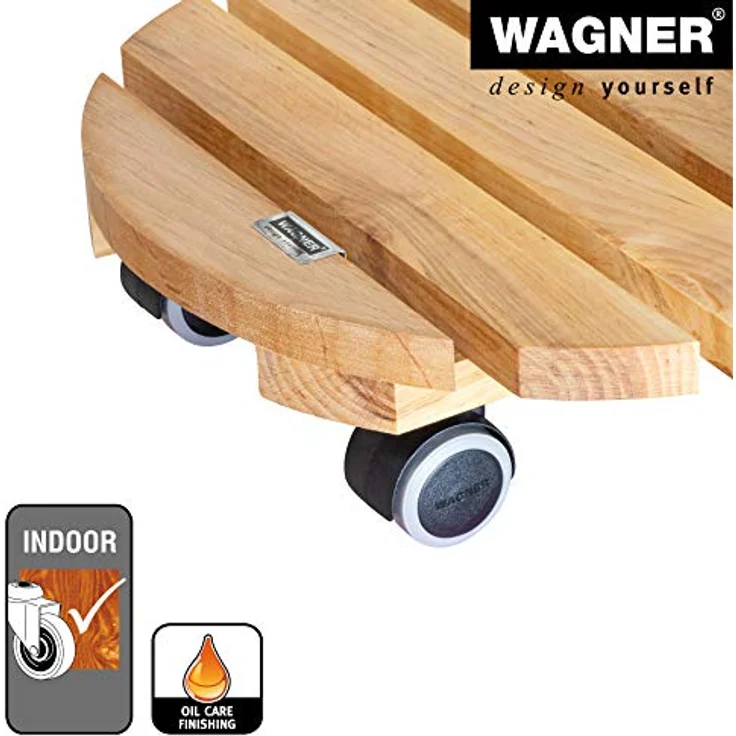 WAGNER Pflanzenroller Nature Ø 30 cm I Pflanzenroller für Innenbereich, Erle Natur I Blumenroller aus FSC-Massivholz I Kübelroller aus Holz I Tragkraft 100 kg I Made in EU ? 20026201 – Bild 5