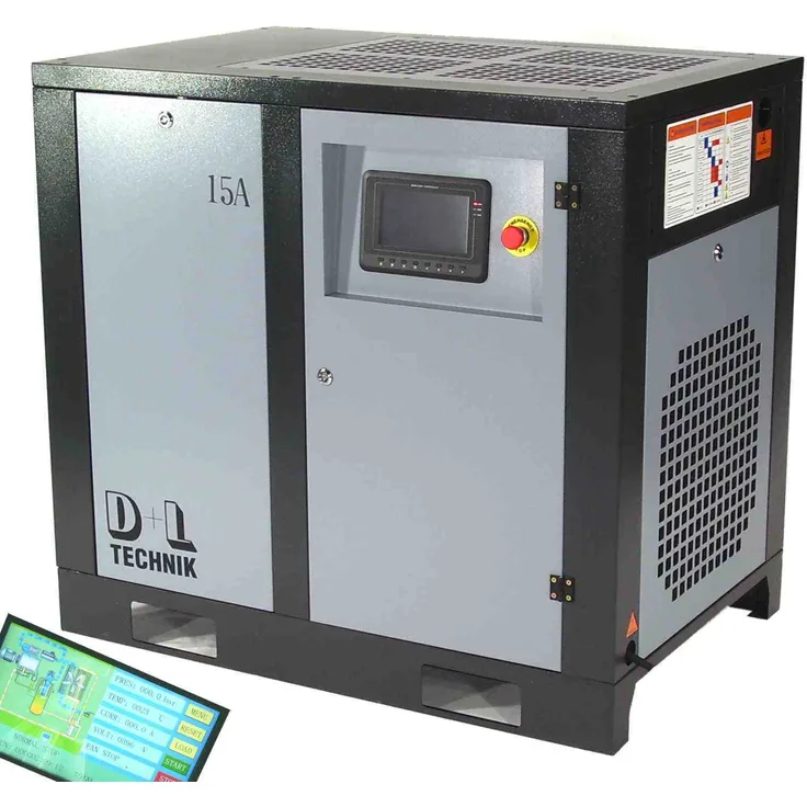 Apex D+L Schraubenkompressor 11 kW, 1300 l/min, 10 bar, wartungsfreier Direktantrieb mit Touchpanel