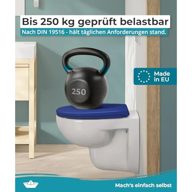 Calmwaters WC Sitz Premium Blau, Absenkautomatik, antibakteriell, abnehmbar, Duroplast, 250 kg Tragkraft, Made in EU – Bild 6