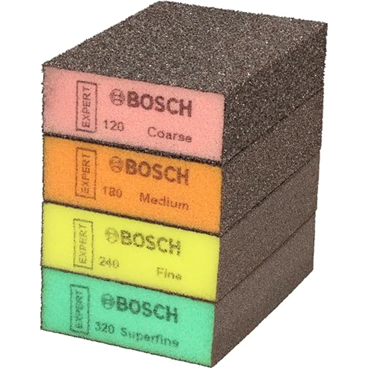Bosch 20x EXPERT S471 Standard Schleifschwämme, für Holzoberflächen, Ø 69 x 97 x 26 mm, Grob/Mittel/Fein/Superfein, 20 Stück