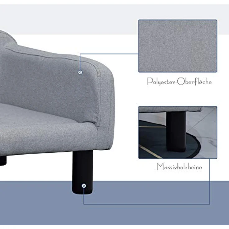 Pawhut Hundesofa mit Weichem Bezug Haustiersofa mit Holzbeinen Hundebett 82 x 54 x 36 cm – Bild 5