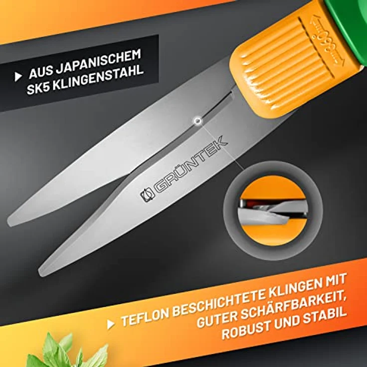 GRÜNTEK SEGLER Teflon Rasenschere, 360° drehbarer Schneidekopf, 380 mm, ergonomische Griffe, Anti-Haft beschichtete Klingen, Grasschneider mit Handschutz – Bild 3