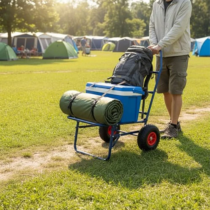 relaxdays Sackkarre Transportwagen klappbar, 80 kg Tragkraft, blau, Luftbereifung mit Spanngummi – Bild 3