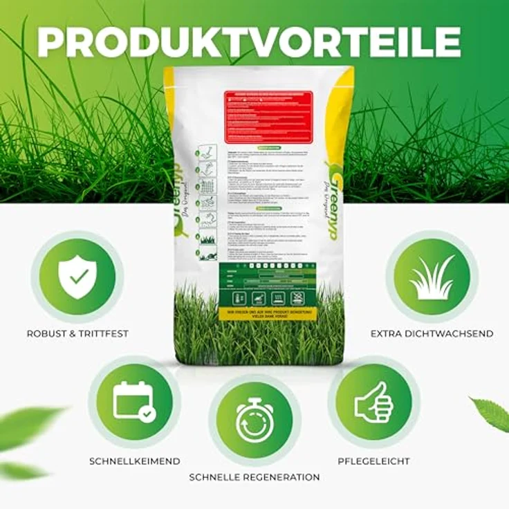 Greenyp® Sport Rasensamen, strapazierfähiger Sport- & Spielrasen, schnellkeimend, 2,5kg für 100m², robust und trittfest – Bild 2