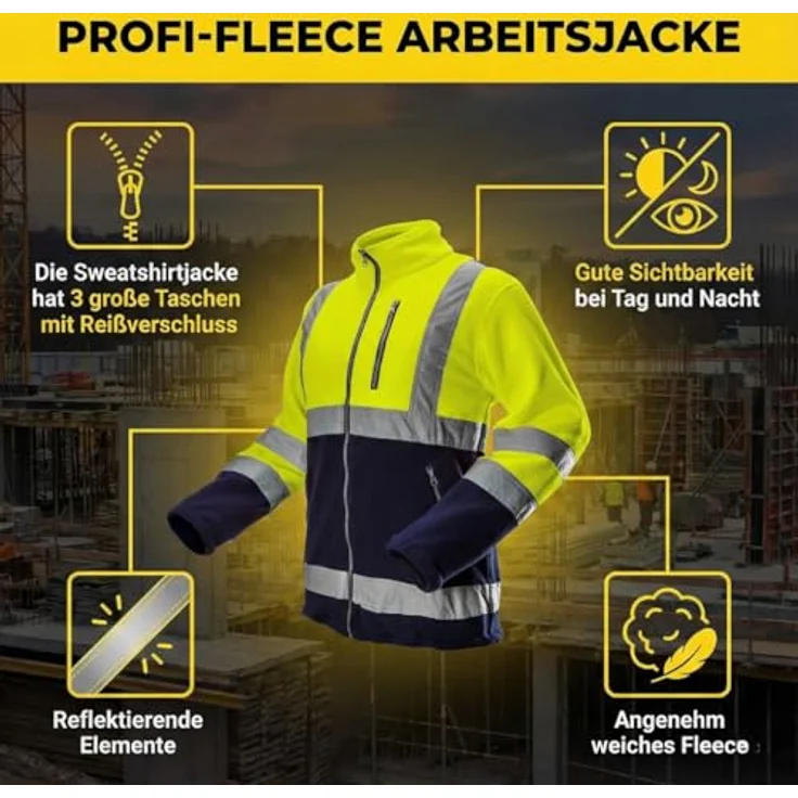 Warnschutzjacke aus Polar Fleece 280g-m² gelb L – Bild 6