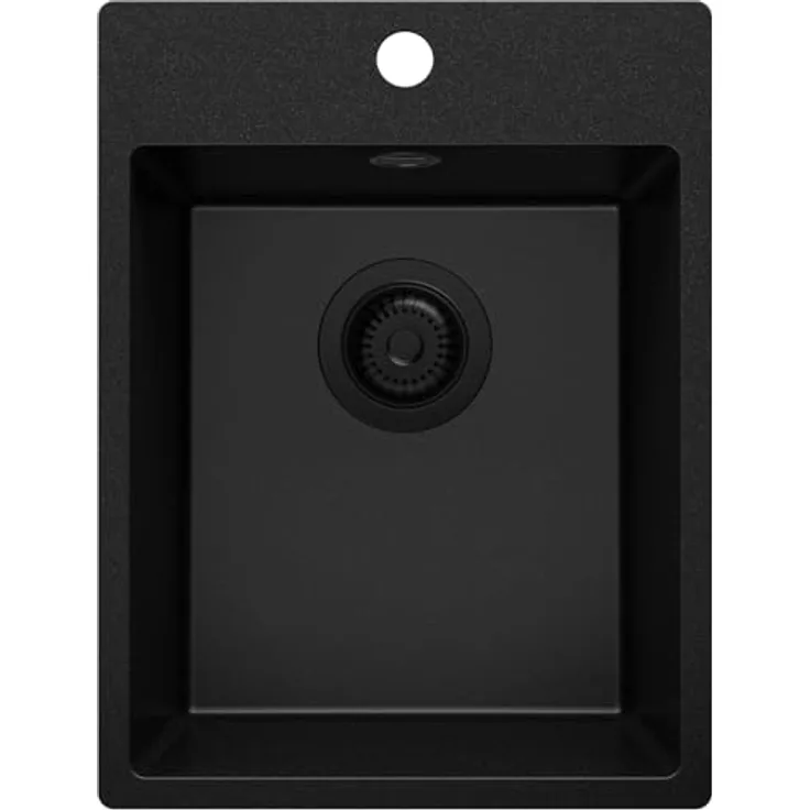 Primagran Spülbecken Riga Alles Schwarz 38x50cm, Granitspüle 1 Becken, hitzebeständig, kratzbeständig - Küchenspüle ab 40er Unterschrank