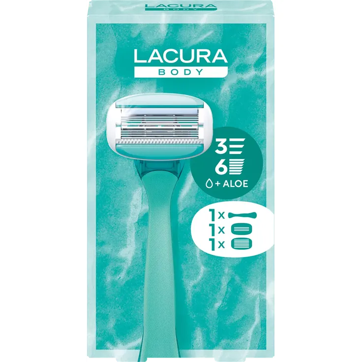 LACURA  Damen-Rasierer Set, bestehend aus Rasiergriff, Gleitkissen mit Aloe, 3-fach- und 6-fach-Klinge