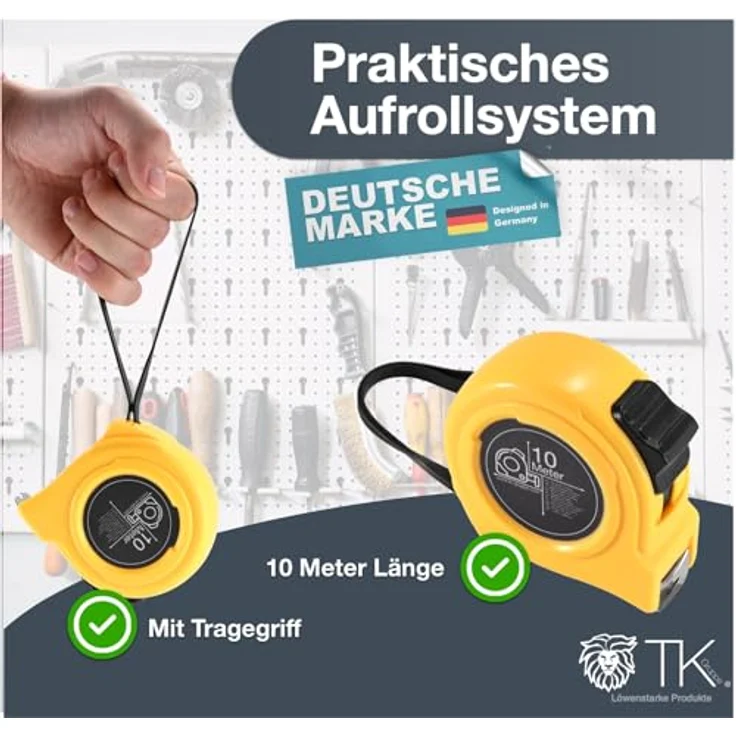 Premium Bandmaß 10 Meter mit Halterung - robustes Maßband & Bandmass zum präzisen Messen mit Feststeller - Rollmassband & Massband mit Aufrollsystem – Bild 3