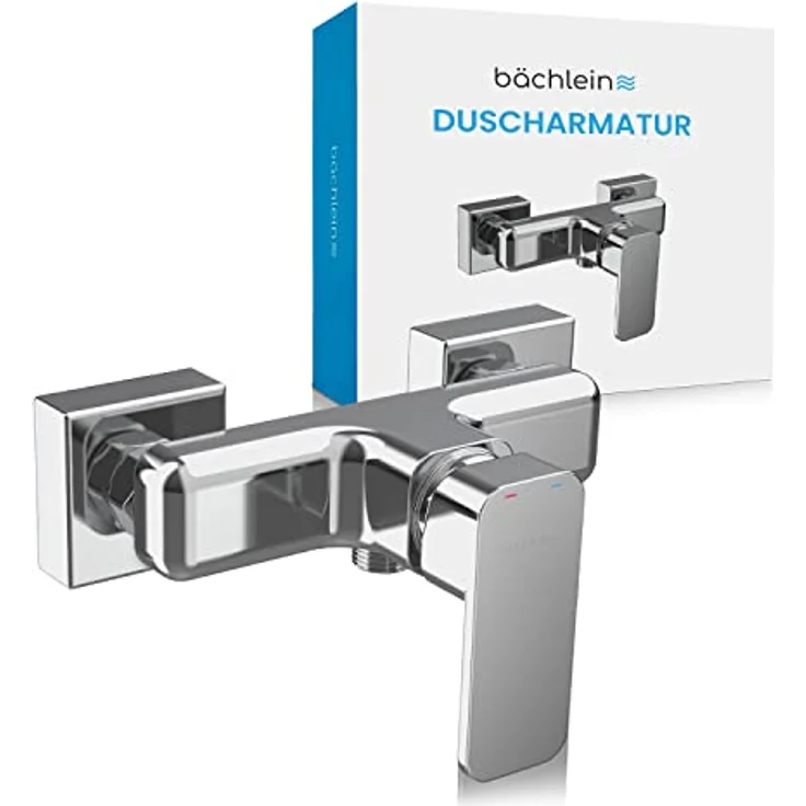Bächlein Duscharmatur Leonte in Kantigem Design – Mischbatterie Komplettset inkl. allem Zubehör – Einhand-Wasserhahn für die Dusche Chrom – eckig – Bild 1