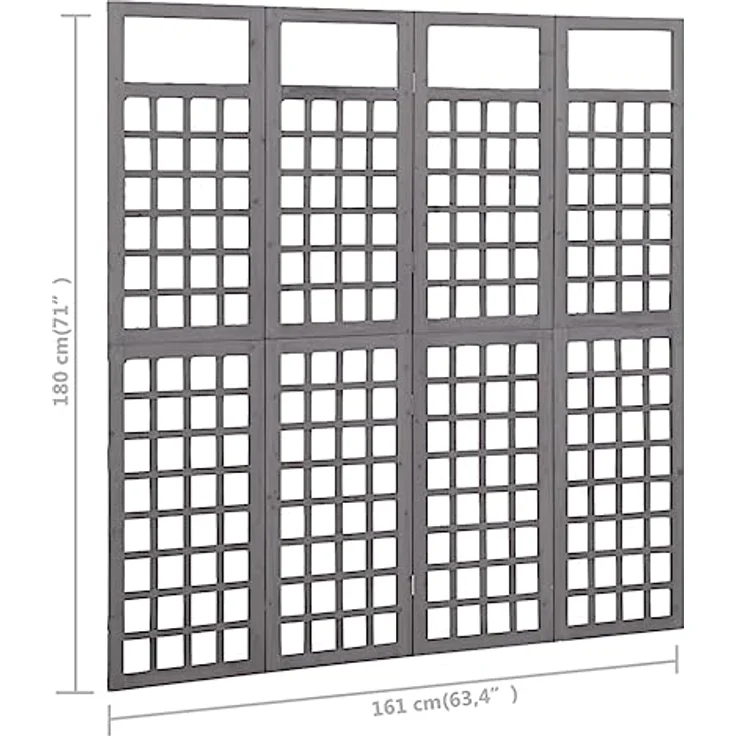 vidaXL 4-tlg. Paravent-Spalier Massivholz Tanne Grau 161x180 cm – Bild 3