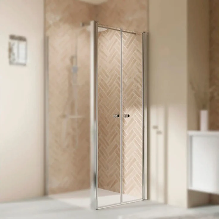 Breuer Elana 2.0 Express Q72, Duschtür für Seitenwand mit Pendeltür, 90 x 200 cm, Profil silber, Klarglas mit schmutzabweisender Glasbeschichtung, Puffergriff