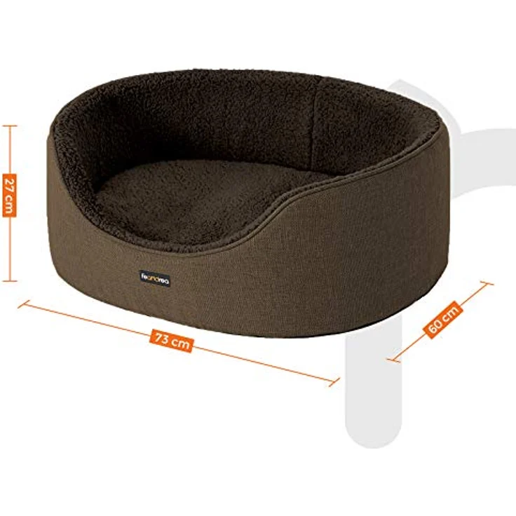 Feandrea Hundebett, Hundekorb, Wendekissen, 73 x 60 x 27 cm, braun - Rundum-Sicher-Wohlfühlgefühl, abnehmbares Wendekissen, maschinenwaschbare Kissenhülle, Anti-Rutsch-Noppen – Bild 5