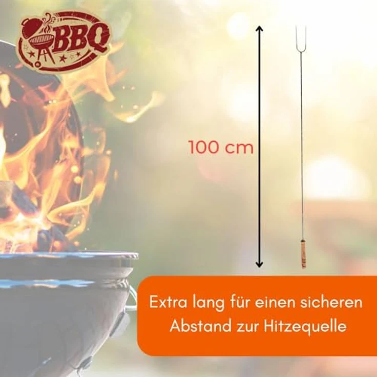 10 St. Grillspieß Holzgriff Lagerfeuer Stahl Fleisch Spieß Grillbesteck 100 cm – Bild 3